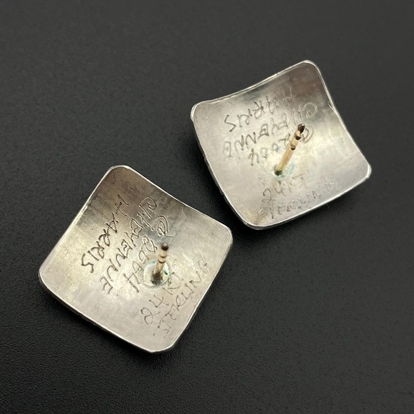 Cheyenne Harris‎ Diné Navajo Sterling Silver 24K Yellow Gold Post Earrings - Picture 5 of 8